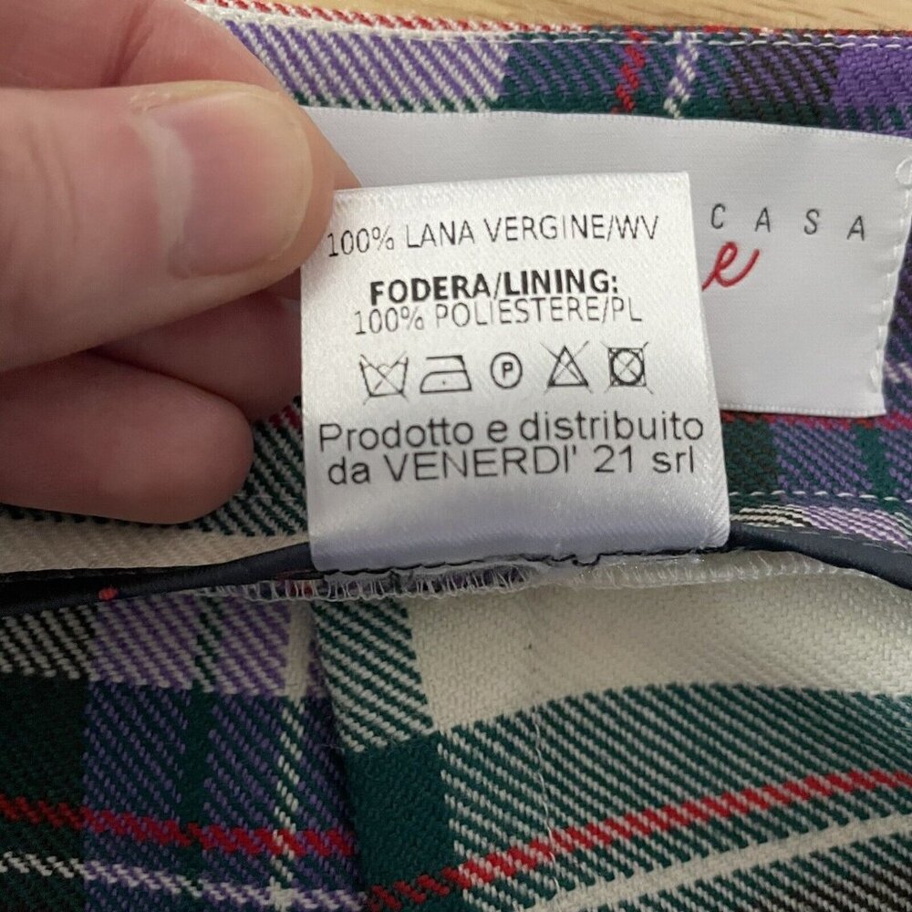 Giada Benincasa Ciao Amore 100% Wool Purple Plaid Pencil Skirt Medium - Picture 7 of 8